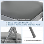 DUMOS 4 Pack Folding Chairs with Padded Cushion and Back - PU Leather Stackable Portable Dining Chiars Set, for Home and Office, Conference, Wedding, Party, Patio, Garden, for Indoor Outdoor, Grey
