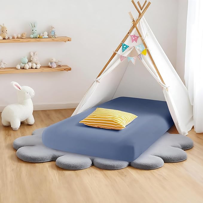 Kids Air Mattress Fitted Sheet Only Compatible with Intex Cozy Kidz, Dusty Blue Toddler Inflatable Mattress Sheets for Travel Camping Airbed & Sleepover Party
