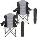 Oversized Camping Chair Heavy Duty- Portable Folding Chair, Cup Holder & Waterproof Phone Case for Adults, Beach, Hiking, Backyard (Black & Light Gray, 2 PCS)