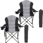 Oversized Camping Chair Heavy Duty- Portable Folding Chair, Cup Holder & Waterproof Phone Case for Adults, Beach, Hiking, Backyard (Black & Light Gray, 2 PCS)