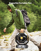 coldSky 𝟰𝟬𝟬𝟬𝟬𝗺𝗔𝗵 Camping Fan, Battery Operated with 4 LED Light, 8 Speeds DeskFan with Remote, Portable Rechargeable Outdoor Fan with Hook for Tent, Power Outages Yellow