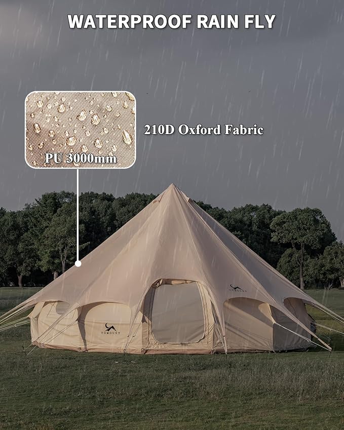 TOMOUNT Canvas Tent with Rainfly with Stove Jack Bell Tent Yurt Glamping Tent with TPU Transparent Roof for Family Camping