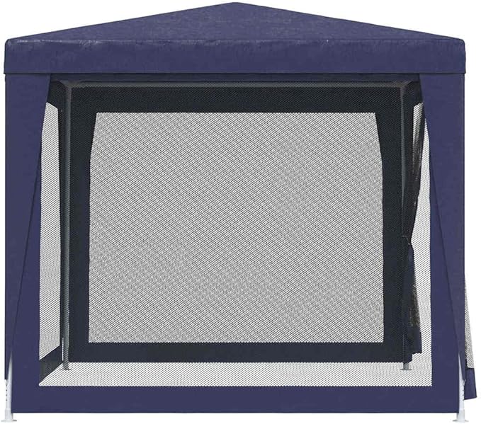 Party Tent with 4 Mesh Sidewalls Blue 8.2'x8.2' HDPE Heavy-Duty Iron Frame Waterproof Roof for Outdoor Events Shelter