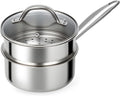 Ohtomber Stainless Steel Sauce Pan - Tri-Ply 1.5 Quarts Steamer for Cooking, Small Cooking Pot with Steamer Basket, Sauce Pan with Lid, Non Stick Saucepan, Induction Steam Pot for Vegetable, Oatmeal