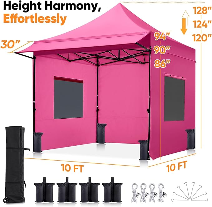 Quictent 10x10 Heavy Duty Pop up Canopy Tent with Sidewalls, Commercial Grade Instant Shelter with Wheeled Bag for Outdoor, Parties, Markets, 600D PU Coated UPF 50+ Sun Shield