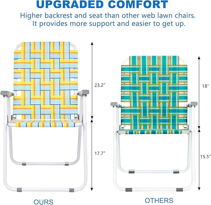 VINGLI Patio Lawn Webbed Folding Chairs Set of 2, Outdoor Beach Chair Portable Dining Chair for Outdoor Yard, Garden (Yellow, Classic)