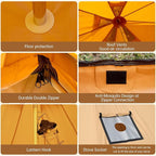 Cotton Canvas Bell Tent with Stove Jack, Roomy Yurt for Family Glamping Camping, 4 Season Tent with Zipped Removable Floor