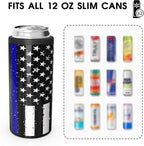 TILUCK Skinny Can Cooler for Slim Beer & Hard Seltzer, Stainless Steel, Doucle-Walled Stainless Steel Insulated Slim Cans, Standard 12 oz (Black U.S. Flag)