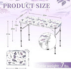 Folding Camping Table 3ft Portable Pinic Table Adjustable Height Small Card Table Aluminum Foldable Lightweight with Carry Handle for Outdoor Indoor Hiking Camp BBQ Beach (Misty Lilac)