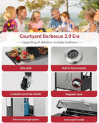 Aoxun 4-Burner Propane Grill with Side Burner, 49000 BTU Gas Grill, Stainless Steel Outdoor Grill with Cast Iron Grates & Side Tables for Backyard, Patio, Camping, Black and Silvery