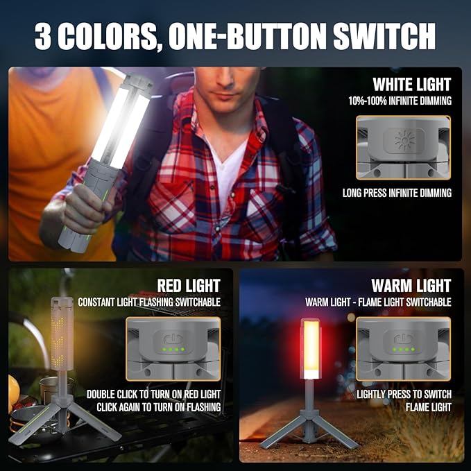 BUBRA 40" Telescopic Camping Light with Stand, 8000mAh Rechargeable LED Work Light & Camp Lantern, 1000LM Portable Tripod Lamp, 20H Runtime for Power Outages, Survival Gear and Camping Essentials