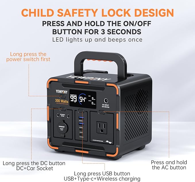 300W Portable Power Station, Solar Generator 259Wh, 70,000mAh LiFePO4 Battery with 65W USB-C PD&Pure Sine Wave AC, Solar Charging for Camping,Home,Emergency Power(SOS Light & LCD Display)