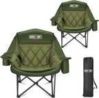 Overmont 2PCS Oversized Camping Chair for Adults - 400lbs Support Heavy Duty Padded Folding Chair with Cooling Bag Cup Holder Side Pocket Carry Bag - Comfortable Portable for Outdoor Garden Sports
