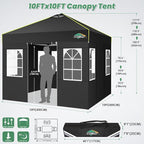 COBIZI 10x10 Pop Up Canopy Tent with 4 Removable Sidewalls, One Push Party Tent Outdoor Waterproof Event Canopy with Air Vent for Parties Commercial Wedding, 3 Height, Carry Bag, Sandbag, Black