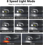 2-Pack Rechargeable LED Headlamps, 45° Tilt & Wave Sensor, USB-C, IPX4 for Camping Running Work