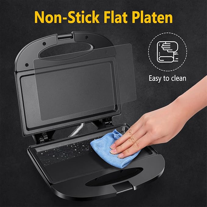 Aigostar Sandwich Maker with Non-stick Deep Grid Surface for Egg, Ham, Steaks Compact Electric Grill Tostadora de Pan Black, ETL Certificated, Roy