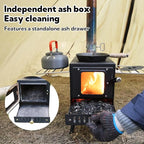 Wood Burning Stove,Tent Stove for Heating,Folding Portable Wood Stove for Tent,Cooking,Courtyard,Camping Stove include Chimney Pipes and Spark Arrestor, Black-LOGO