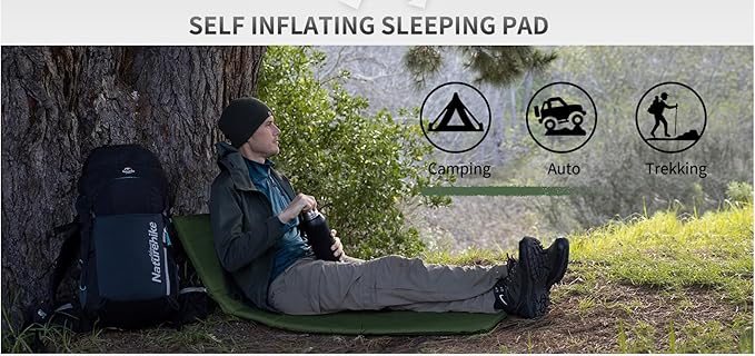 Self Inflating Sleeping Pad for Camping, Durable Camping Mattress Connectable with Multiple, Lightweight Sleeping Mats for Backpacking, Tent, Hammock, Hiking, Adult Single, Green