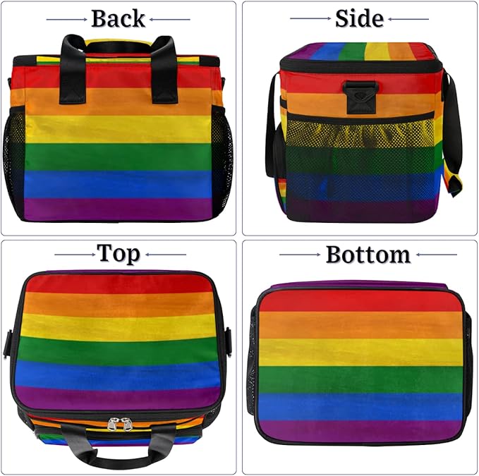 Insulated Lunch Bag Rainbow LGBTQ Pride Adult Large Reusable Lunch Box Leakproof Cooler Tote Bag Lunchbox Freezable Lunch Bag with Adjustable Strap for Women Men Picnic Work Beach