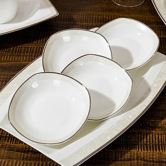 Milky White Porcelain Tableware Set Home Simplicity Combination Tableware Set of Bowls Dessert Plates Soup Plates Dinner Plates 70 Piece Set