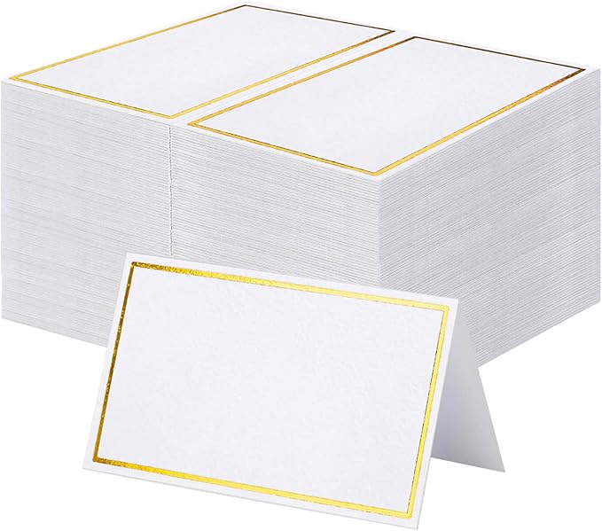 60Pcs Premium Place Cards, Small Table Cards with Gold Foil Border, 2" x 3.5" Tent Card, Escort Card, Name Card, Wedding Place Cards for Wedding, Table, Dinner Parties, Seating Cards