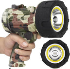 BUYSIGHT Rechargeable Spotlight Flashlight Floodlight,1000000 Lumen Hand held Spot Lights IP67 Waterproof COB Camping Lantern with red Filter(Camouflage Gray-COB)
