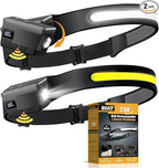 LED Headlamp Rechargeable 2PCS, 230° Wide Beam Headlight with Motion Sensor, 90° Rotation and Removable Head Lights for Forehead, 5Mode Head Lamp for Adults, Camping Essentials Gear for Hiking