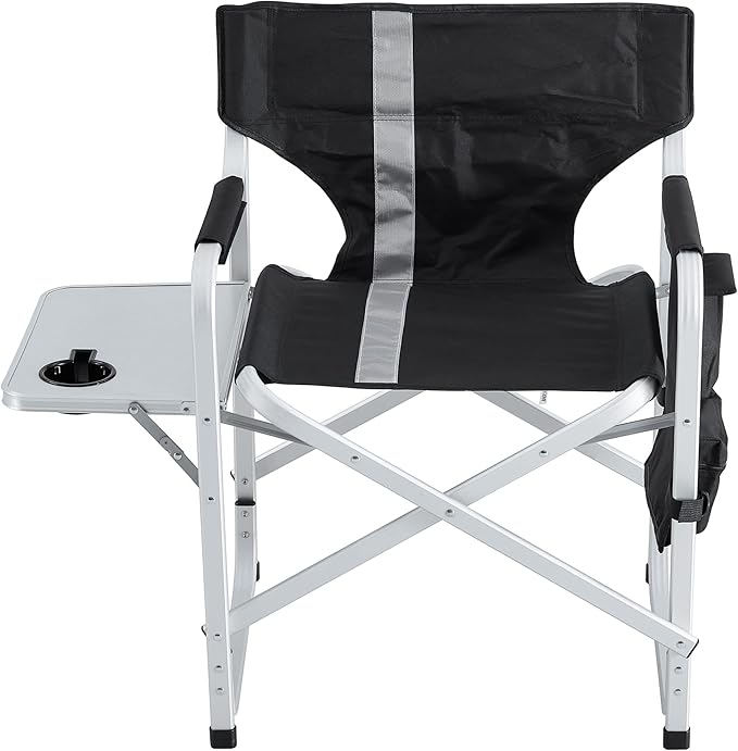 400LBS Heavy Duty Camping Director Chair - Lightweight Aluminum Frame with Foldable Side Table, 600D Oxford Seat & 3 Storage Pockets, Portable for Camping,Sports,Indoor/Outdoor Adults Use