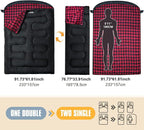 Double Sleeping Bag Flannel for Adults with 2 Pillows 2 Person Sleeping Bags Camping XXL Queen Size Two Person Sleeping Bag for Cold Weather
