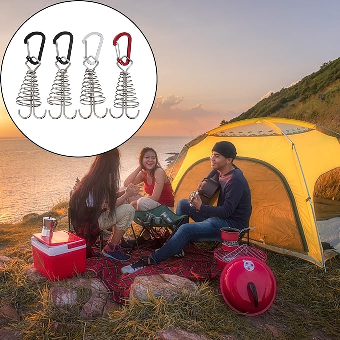 Alasum 4pcs Outdoor Camping Tent Buckle and Deck Spring Hook Set, Sturdy Tent Rope Fixing Accessories for Hiking and Backpacking Random Color