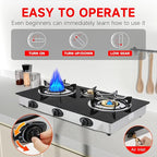 Propane Gas Cooktop,3 Burners Gas Stove portable, 0.28"Tempered Glass, Auto Ignition Camping 3 Burner LPG for RV,Apartments,Outdoor
