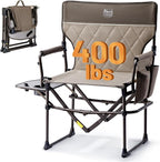 Timber Ridge Aluminum Camping Directors Chair with Side Table Pocket, Portable Folding Heavy Duty Lawn Chair for Fishing Trip Picnic Concert Outdoor 400lbs, Tan