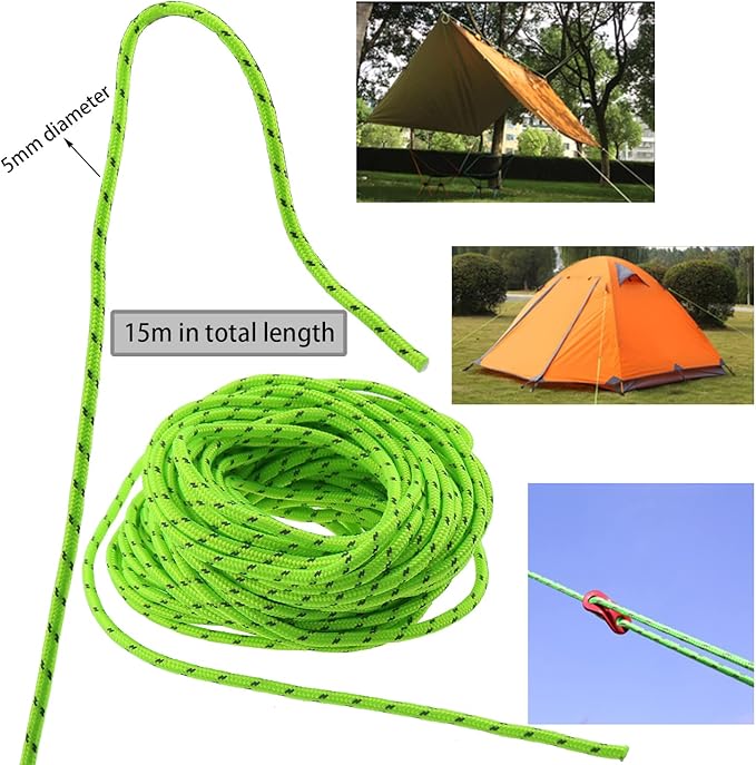 DGZZI 5mm 16.4 Yard Outdoor Camping Luminous Rope Tent Rope Camping Cord Paracord 49 Feet Clothesline