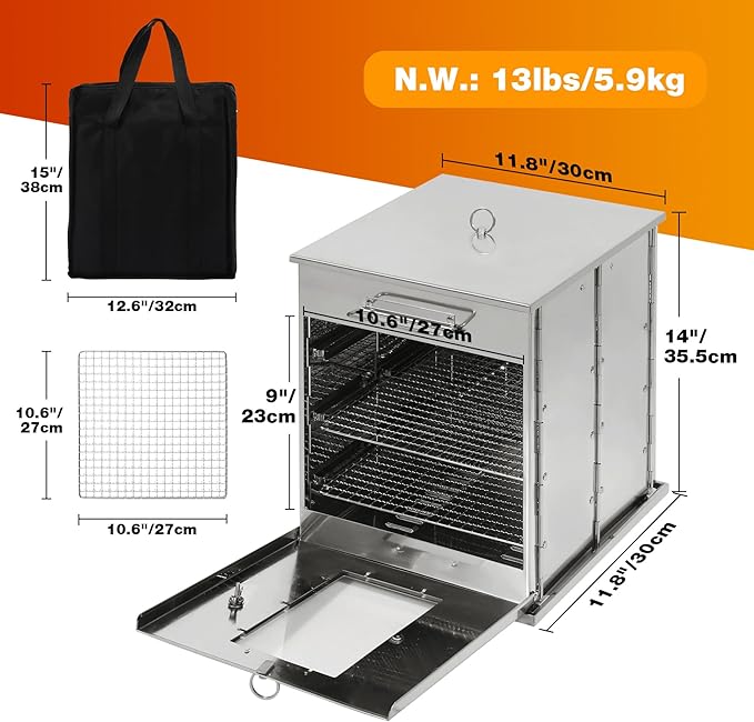 Lineslife Foldable Camping Oven with 2 Tier Grill, Portable 304 Stainless Steel Camping Stove with Thermometer for Use with Propane Stove and Wood Camping Stoves, Outdoor Cooking, Picnic
