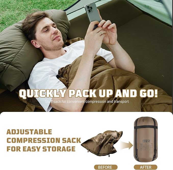 Cold Weather Sleeping Bag for Camping, 36℉ to 45℉ Backpacking Sleeping Bags for Adults with Compression Sack for Camping, Hiking, Hunting and Outdoor Travel