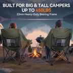 Oversized Camping Chair Padded Camping Chairs Heavy-Duty Foldable Camping Chairs with Cup Holder and Cooler Bag Portable Lawn Chair for Sports Outdoors-Support 450LBS, Green