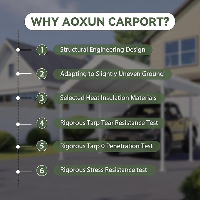Aoxun 10x20 FT Carport Heavy Duty Car Canopy with Tarp & Wind Resistance Portable Garage Car Tent Outdoor Car Port with Tear Resistant Canopy, No Sidewall - Milky White