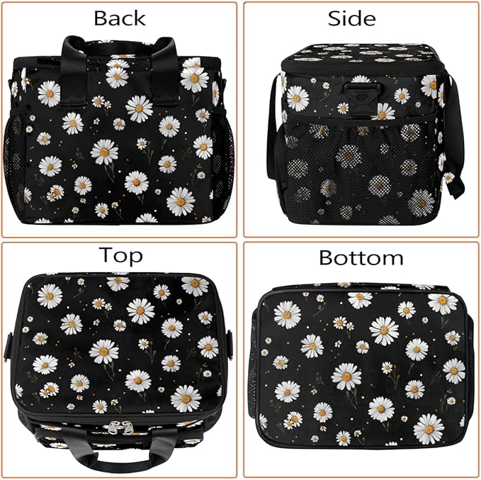 Pardick Daisy Flower Black Soft Cooler Bag Insulated Lunch Box for Men & Women, Large Leakproof Lunch Bag Portable Beach Cooler for Work, Picnic, Road Trips,Fishing, Travel, Camping,A-12