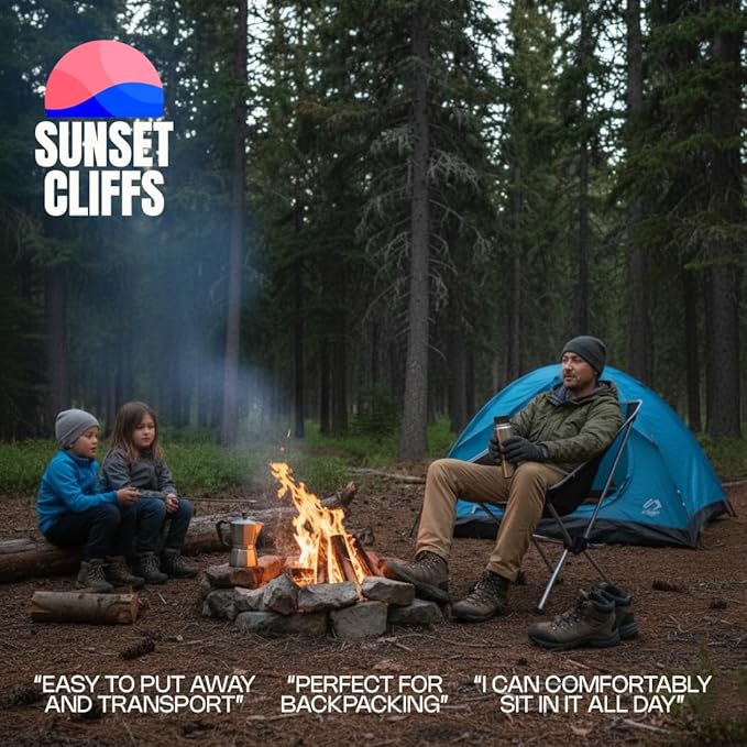 Sunset Cliffs Portable Beach Chair Set - Compact Folding Low Profile Camping Chairs - Lightweight 7075 Aluminum Frame & 600D Oxford Cloth - Armless Design for Sand, Festivals, and Outdoor Travel