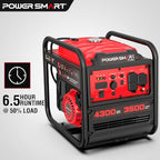PowerSmart 4300W Portable Inverter Generator, 3500W Rated, 223cc 4-Stroke Gas Powered Engine, Pure Sine Wave for Sensitive Electronics, RV Ready with 30A Outlet, Home Backup, Camping, Emergency