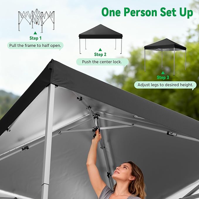 10x10 Pop Up Canopy Tent, Instant Setup Portable Canopy with Carry Bag, 4 Sandbags and 8 Stakes for Outdoor Events, Parties & Camping - Black