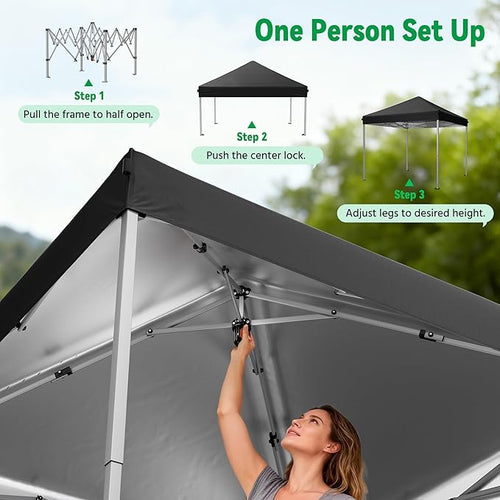 10x10 Pop Up Canopy Tent, Instant Setup Portable Canopy with Carry Bag, 4 Sandbags and 8 Stakes for Outdoor Events, Parties & Camping - Black