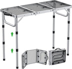GARLLEN Folding Grill Table, 3 Adjustable Height Portable BBQ Table with Heat-Resistant Mesh Tabletop, Lightweight Aluminum Camping Tables for Outdoor, Grill, Picnic, 34.2" L x 15.7" W, Silver