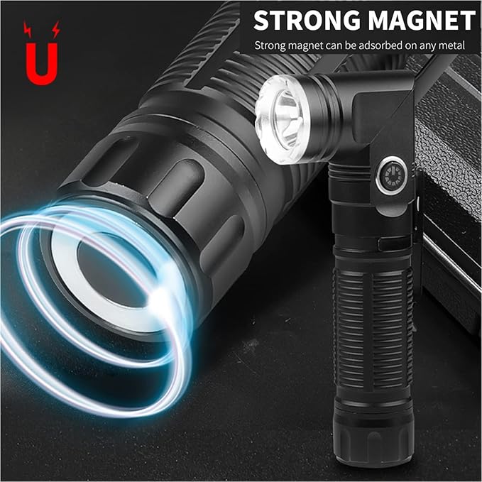 USB Rechargeable 2 in 1 Headlamp Flashlight 5000 Lumen Aluminum Compact 90° Rotating Swivel Head Work Light;Waterproof Pocket Clip Magnetic Base for Hands-Free Flashlights for Hard Hat Working