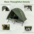 Tangkula 2 Person Tent Cot, Portable Off Ground Elevated Camping Tent with Cot, Removable Rainfly, Wheeled Bag, Stakes & Wind Ropes for Picnic, Hiking, Travel, Beach