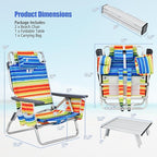 Tangkula Backpack Beach Chair with Table, 5-Position Lay Flat Beach Chairs with Cooler Bag, 2 Cup Holders, Towel Bar, Lightweight Low Folding Beach Chair with Backpack Straps