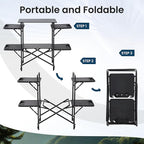 Slim-Fold Camping Kitchen Table, Metal Folding Portable Outdoor Cook Station with 4 Side Tables, 2 Storage Shelves & Carrying Bag, Heat Resistant Quick Set-Up for Picnic BBQ