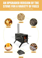 Camping Stove for Hot Tents, LAMA 304 Stainless Steel Wood Burning Stove with Stainless Wall Chimney Pipes for Tents, Shelter, Outdoor Portable Stove for Camping Heating and Cooking