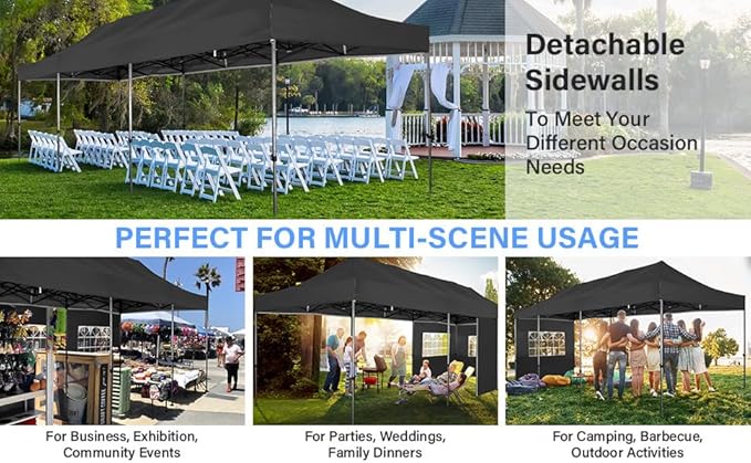 COBIZI 10x20 Commercial Heavy Duty Pop Up Canopy Party Tents for Parties with Sidewalls