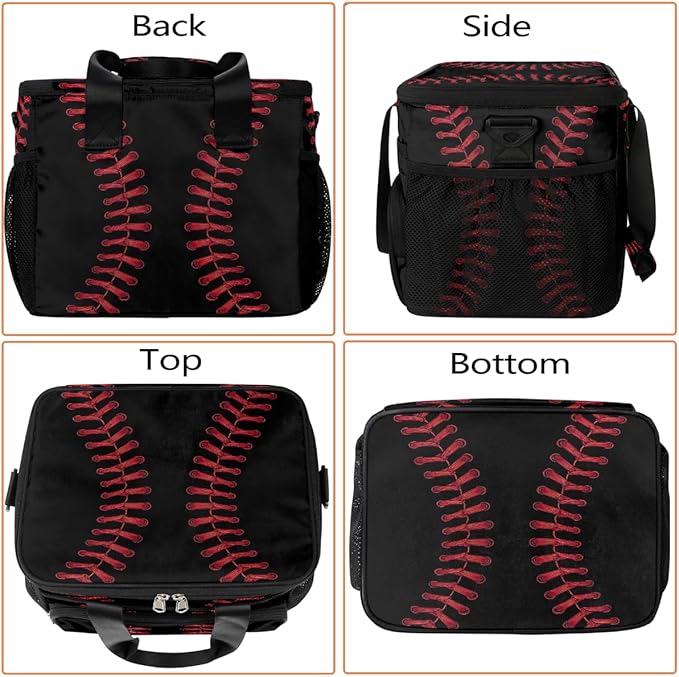Black Baseball Stitches Laces Soft Cooler Bag Insulated Lunch Box for Men & Women, Large Leakproof Lunch Bag Portable Beach Cooler for Work, Picnic, Road Trips,Fishing, Travel, Camping,A-4